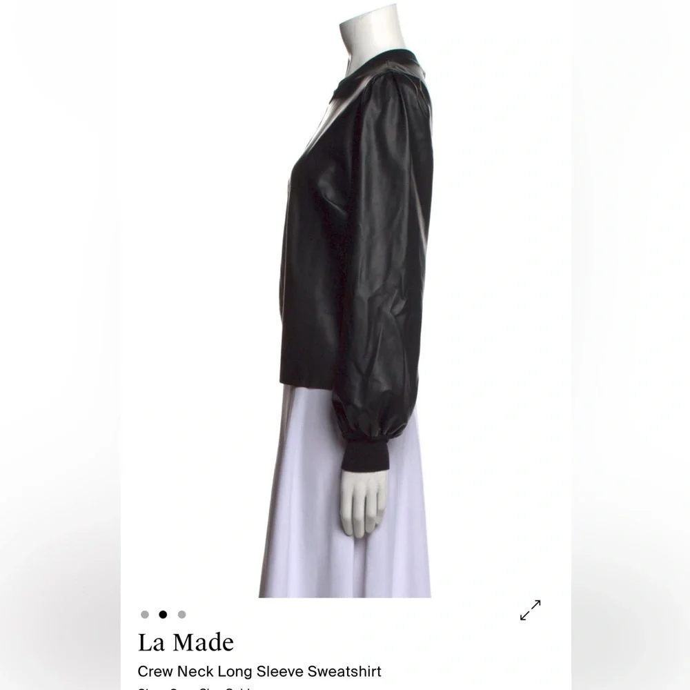 LA Made Black Faux Leather Crew Neck, Long Sleeve top. Size Small - Picture 2 of 8